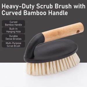 Bamboo Handle Sisal Scrub Brush Stiff Natural Bristles Heavy Duty Scrubbing Brush for Kitchen Cleaning