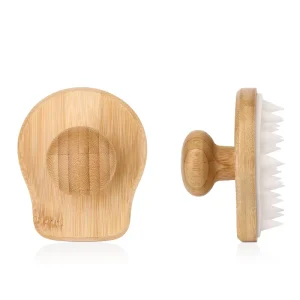 Bamboo Wet and Dry Hair Shampoo Brush Silicone and Wooden Scalp Massager with Waterproof Feature for Scalp Massage