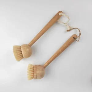 Bamboo Wooden Long Handle Sisal Bristle Kitchen Dish Brush Scrubber Replaceable Brush Head Pot Cleaning Brush