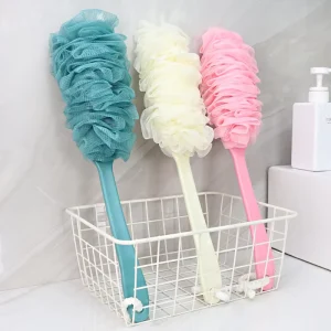 Bath Cleaning Brush Long Handle Hanging Soft Mesh Back Body Bath Shower Scrubber Brush Sponge for Bathroom Shower Brush
