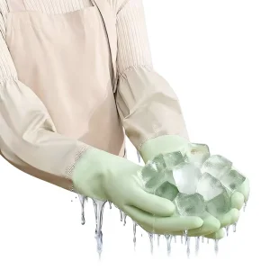 Beige Dishwashing Gloves PVC Housework Cleaning Kitchen Long Velvet Durable Thickened Glue Warm Protection