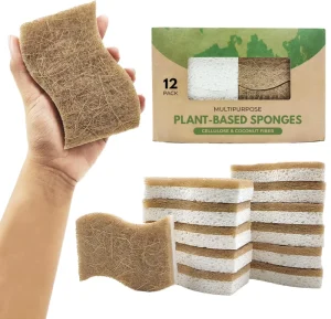Biodegradable Natural Kitchen Sponge Eco Friendly Compostable Cellulose Coconut Scrubber Scouring Pad 750%-2000% Water