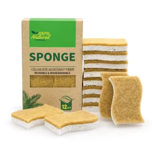 Biodegradable Natural Kitchen Sponge Eco-Friendly Compostable Cellulose Coconut Walnut Scrubber Sponge Scouring Pads