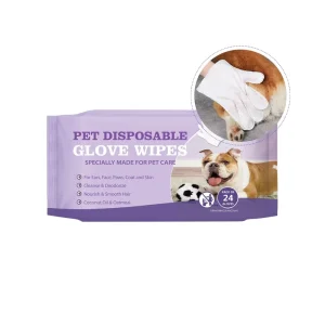 Biokleen OEM 24ct Convenient Skin Cleansing Pet Glove Wipes Hypoallergenic Pet Glove Wipes