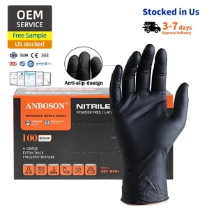 Black 100% Nitrile Disposable Gloves 9 Inches Barber Tattoo Nail Beauty Salon Custom Box Latex Free Abrasion Resistant