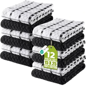 Black White Checkered Waffle Weave Cotton Kitchen Towels Absorbent Dish Towels for Cooking Baking Home Cleaning Custom Logo