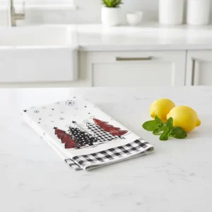 Black White Plaid Christmas Kitchen & Dish Towels Polyester Machine Wash