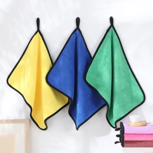 Blank Absorbent Blue Soft Microfiber Kitchen Towel Customized Color Logo Reusable Kitchen Cleaning Cloth