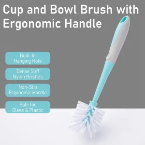 Blue Handle Bottle Brush with Built in Hanging Hole Stiff Nylon Bristles Cup Cleaning Brush for Mug Tumbler