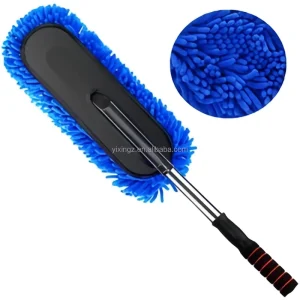 Blue Microfiber Duster Brush Telescopic Car Cleaning Tool Stainless Steel Handle Ergonomic Detachable for Car Washing
