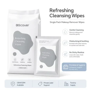 Bqcover Refreshing Makeup Remover Wipes 10 Sheets Moisturizing Skin Care Portable Individually Wrapped Cleansing Wipes