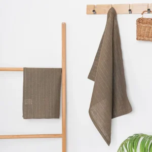 Brown Striped Woven Kitchen Tea Towel Cotton and Linen Dish Towel Quick drying Napkin Cloth BSCI OEKO TEX