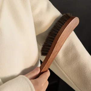 Brush Hangable Cashmere Wool Coat Suit Care Anti Static Wooden Handle Soft Horsehair Cleaning Brush
