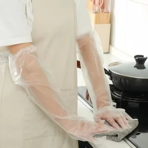 CPE Thick Elastic Disposable Transparent Plastic Gloves Long Arm Waterproof Oil Proof Durable Home Kitchen Cleaning