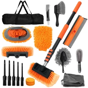 Car Cleaning Equipment Kit 12FT Telescopic Water Fed Brush Pole Auto Detailing Tools Wheel Brush Interior Air Vent Brush Wax Pad