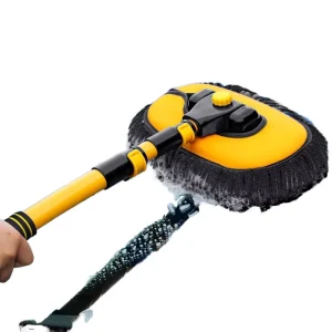 Car Curved Handle Telescopic Extendable Long Chenille Microfiber Soft Bristle Wax Mop Brush Wash Cleaning Tool Vehicle Use