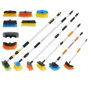 Car Wash Aluminum Alloy Telescopic Rod Water Through Brush Detachable Tool Spraying Soft Bristle Cleaning Brush Set