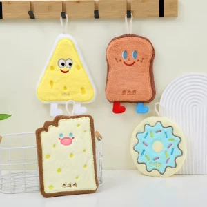 Cartoon Bread Donut Design Dessert Baking Kitchen Hanging Absorbent Quick Drying Thickened Soft Coral Fleece Children’s Towel