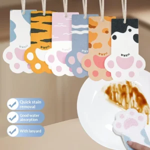 Cartoon Creative Cat Paw Dishwashing Cleaning Sponge with Hanging Rope Water Absorbing Scouring Pad Model Cat Claw 01