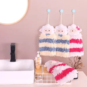 Cartoon Sheep Chenille Microfiber Water Absorbent Wiping Hanging Hand Towel for Home Kitchen Bathroom