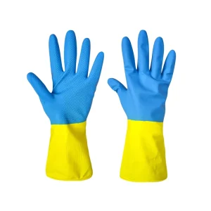 China Supplier Competitive Price Household Kitchen Cleaning Long Yellow Blue Rubber Latex Gloves