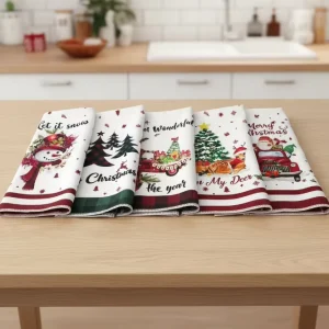 Christmas Hotel Restaurant Custom Microfiber Rectangle Kitchen Towel Dishcloth Novelty Pattern Quick Dry Printed Logo Promotion