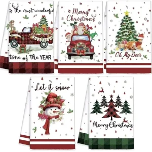 Christmas Printed Kitchen Towels Dish Cloths Soft Microfiber Quick-Dry Gift-Ready Holiday Decor for Festive Home Styling