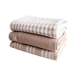 Classic 100% Cotton 3 Piece Set Quick Dry Checkered Dish Towel Printed Tea Napkin for Home Kitchen Bar Mop Towels
