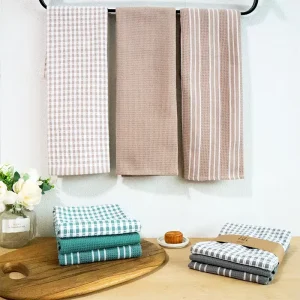 Classic 100% Cotton 3-Piece Set Quick-Dry Checkered Dish Towel Printed Tea Napkin for Home Kitchen Supplies