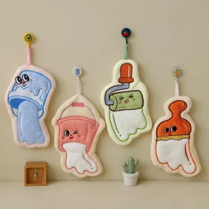 Cleaning Series Coral Velvet Cartoon Hand Towel for Kitchen Bathroom Hanging Absorbent Soft Handkerchief