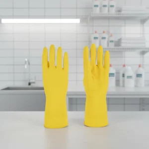 Cleaning Work 35g Yellow Rubber glove Latex Household Gloves Dipped Flock Lined OEM Package