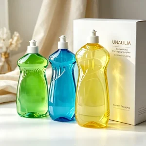 Clear Dishwashing Liquid Soap Bottles 16oz 25oz PET Plastic Squeeze Flat Bottles with Pull Push Cap for Detergent Cleanser