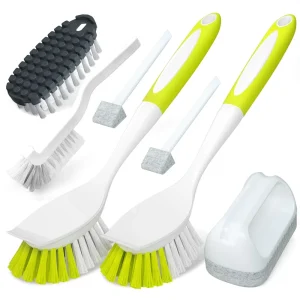 Complete Set of Kitchen Cleaning Brushes Designed for Scrubbing Pots Pans Sinks with Stiff Bristles Includes Pot Brush Set
