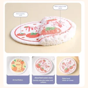Compressed Wood Pulp Sponge Scrubber Printed Wood Pulp Water-Absorbent Dishwashing Scrubber Cleaning Scouring Pad Dish Brushing