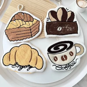 Coral Fleece Coffee Cup Hand Towel Quick-Dry Eco-Friendly Antimicrobial Cartoon Kitchen Home Embroidery Gift