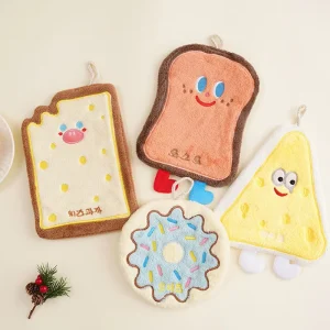 Coral Velvet Absorbent Multi Shaped Kitchen Wiping Cloth Hanging Loop Wipe Handkerchief Hand Towel