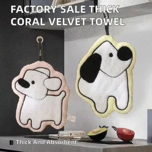 Coral Velvet Cartoon Kitchen Hand Towel Quick Dry Absorbent Hanging Towel for Home Use