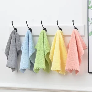 Coral Velvet Edge-cut Small Square Plain Weave Towel Soft Absorbent Household Hand Towel Kitchen Multi-function Water