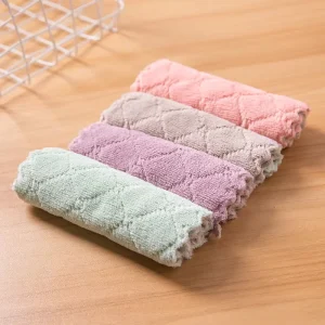 Coral Velvet Jacquard Solid Color Rectangle Kitchen Dishcloth Double-sided Oil-resistant Absorbent Quick-Dry Dishwashing Towel