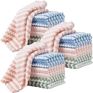 Coral Velvet Square Kitchen Dish Towels Ultra Soft Absorbent Reusable Chevron Pattern 30*30cm Lint Free Cleaning Cloths CN