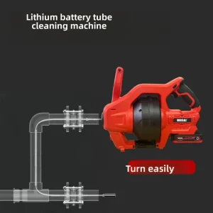 Cordless 25 Foot 20V Lithium Battery Powered Portable Drain Auger with Automatic Feed Kitchen Drain Cleaner