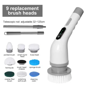 Cordless Cleaning Brush Electric Spin Scrubber with 9 Replaceable Brush Heads Adjustable Extension Handle for Household Cleaning