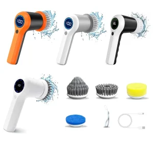 Cordless Electric Cleaning Brush with 5 Brush Heads, LED Display, 2000mAh Battery for Bathroom, Kitchen, Toilet Cleaning