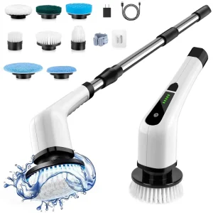 Cordless Electric Spin Scrubber, 7 Replaceable Shower Cleaning Brush for Baby Friendly Tub and Tile, Plastic Material