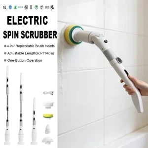 Cordless Handheld Spin Scrubber Electric Cleaning Brush with 4 Heads Replaceable for House Floor Car Wash