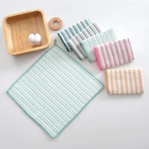 Cotton Dishwashing Towels Quick Dry Striped Pattern Custom Design Kitchen Cloth Woven Technique Square Shape