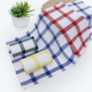 Cotton Kitchen Towels with Woven Grid Pattern for Supermarkets