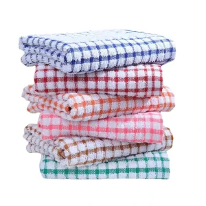 Cotton Terry Cloth Dish Towel Set Yarn Dyed Checkered Tea Towel Woven Disposable Cleaning Cloth for Kitchen
