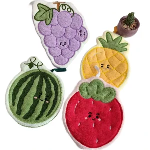 Creative Cartoon Cute Fruit Design Embroidered Quick-Dry Polyester Compressed Hand Towels for Kids Home Use