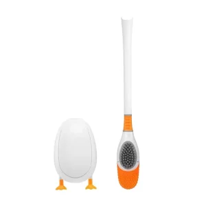 Creative Cartoon Duck Multifunctional Silicone Brush Head Wall Mounted Toilet Cleaning Set with Leak Proof Ventilated Base